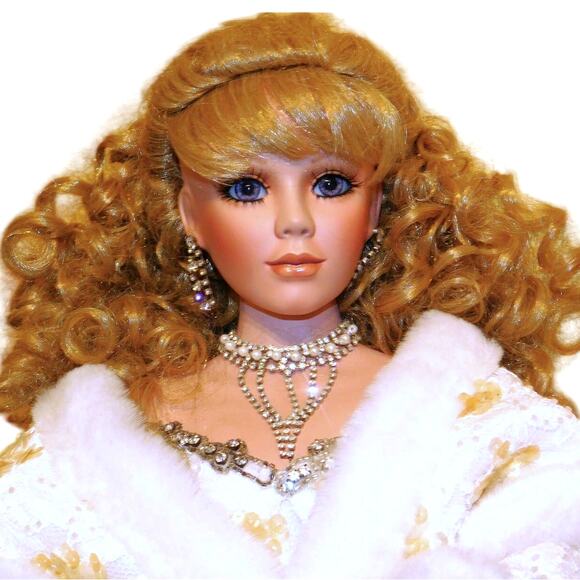 26" Danbury Mint Winter Bliss Wedding Veiled Bride Porcelain Doll - Picture 3 of 8